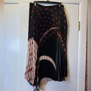 DELFI COLLECTIVE Lips Print Pleated Midi Skirt Black Red Women’s Size Large